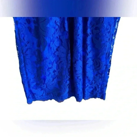 TADASHI SHOJI Dress Embroidered Sheath V Neck Lace Scallop Royal Blue Size 12 - Picture 5 of 16